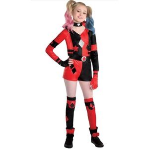 DC Harley Quinn Halloween Costume Romper Cosplay Dress Up Girls Medium 8-10 NEW